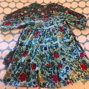 Garnet Hill girls green cotton floral long sleeve dresses, sz 2T, set of 2